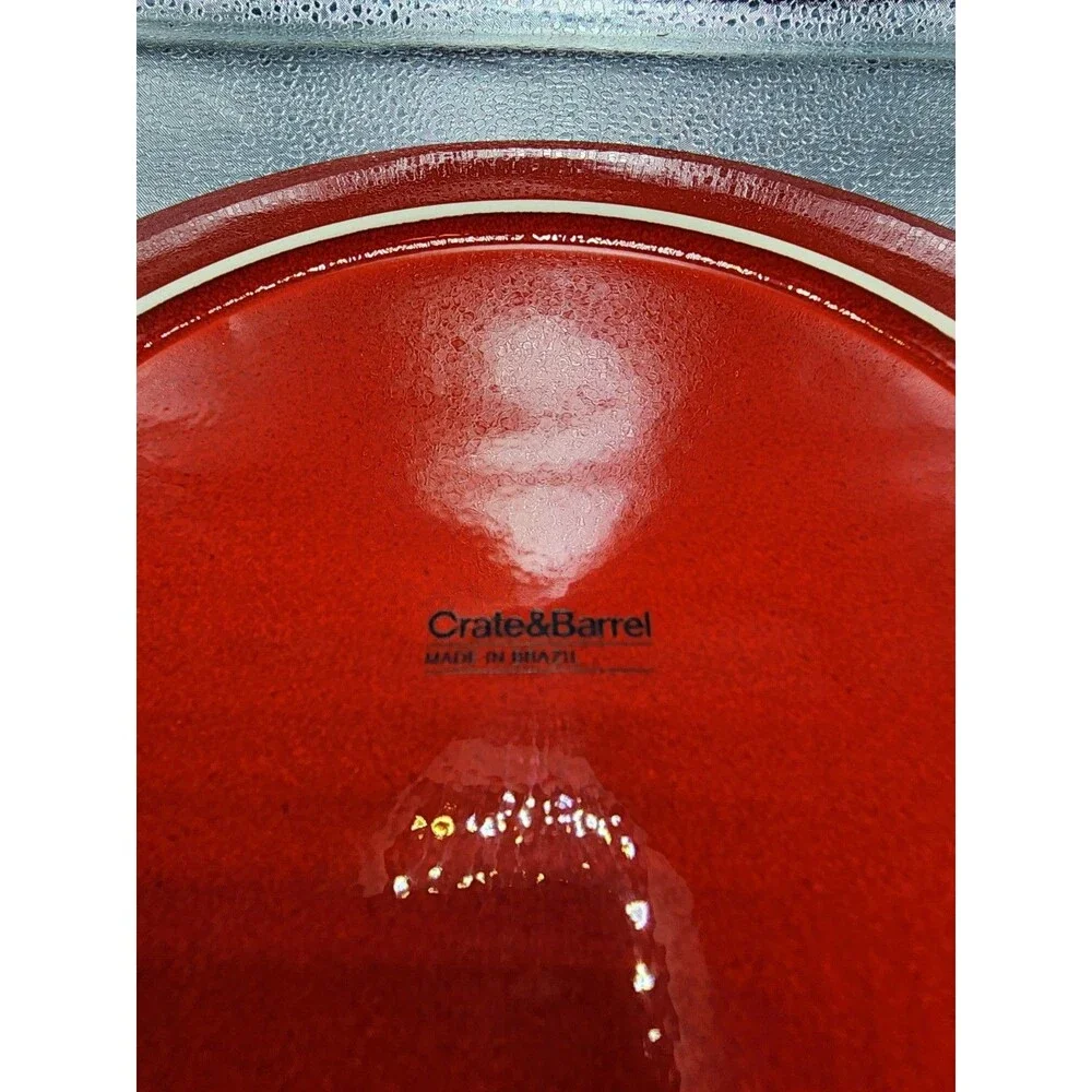 Crate & Barrel BRIGHT RED DINNER PLATE Made in BRAZIL (Set of 2)